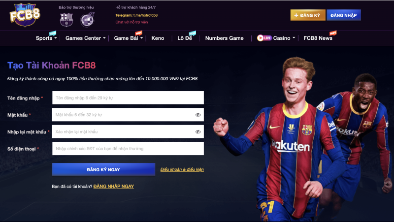 Điền đầy đủ thông tin để hoàn tất đăng ký fc88