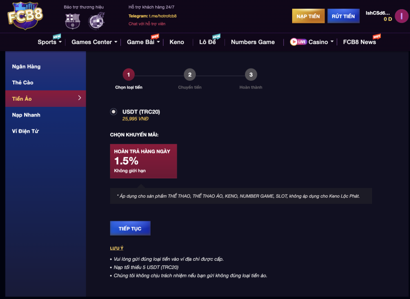 Nạp tiền FC88 bằng tiền ảo