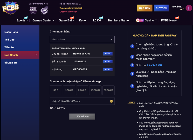 Nạp tiền FC88 bằng nạp nhanh