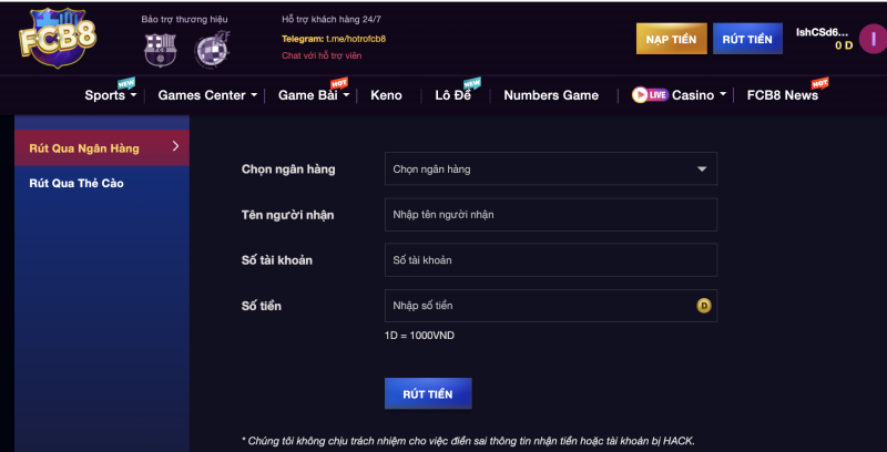 Rút tiền FC88 qua ngân hàng