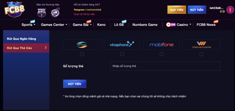 Rút tiền FC88 qua thẻ cào