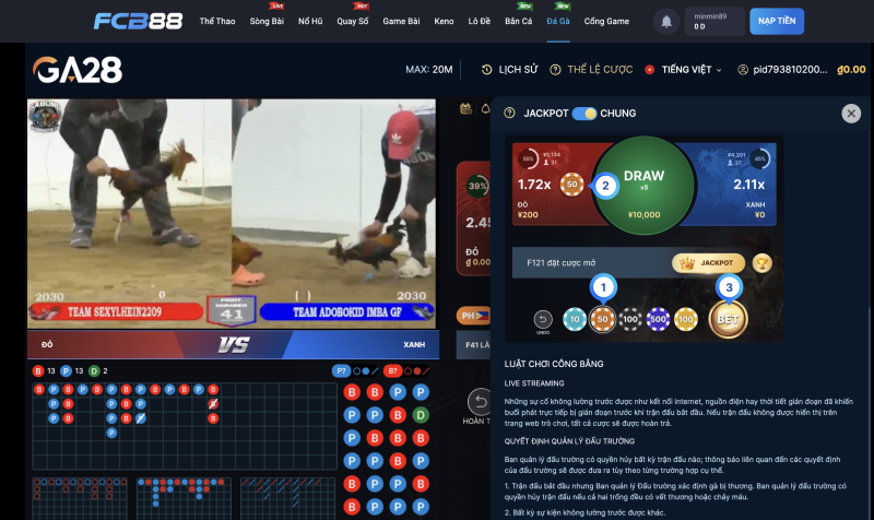 Luật chơi đá gà FC88